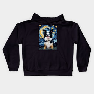 Border Collie Dog Breed Painting in a Van Gogh Starry Night Art Style Kids Hoodie